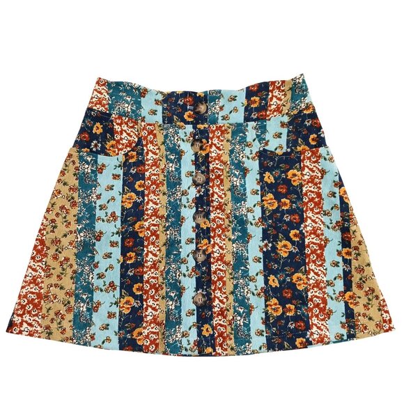 Amy Byer Corduroy Mini Skirt Large Multicolor Patchwork Y2K Retro NWT - Picture 1 of 10